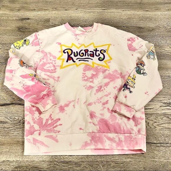 Nickelodeon Sweaters - NICKELODEON 𝅺Women's Rugrats Pink Tie Dye Crewneck Pullover Sweater Size M